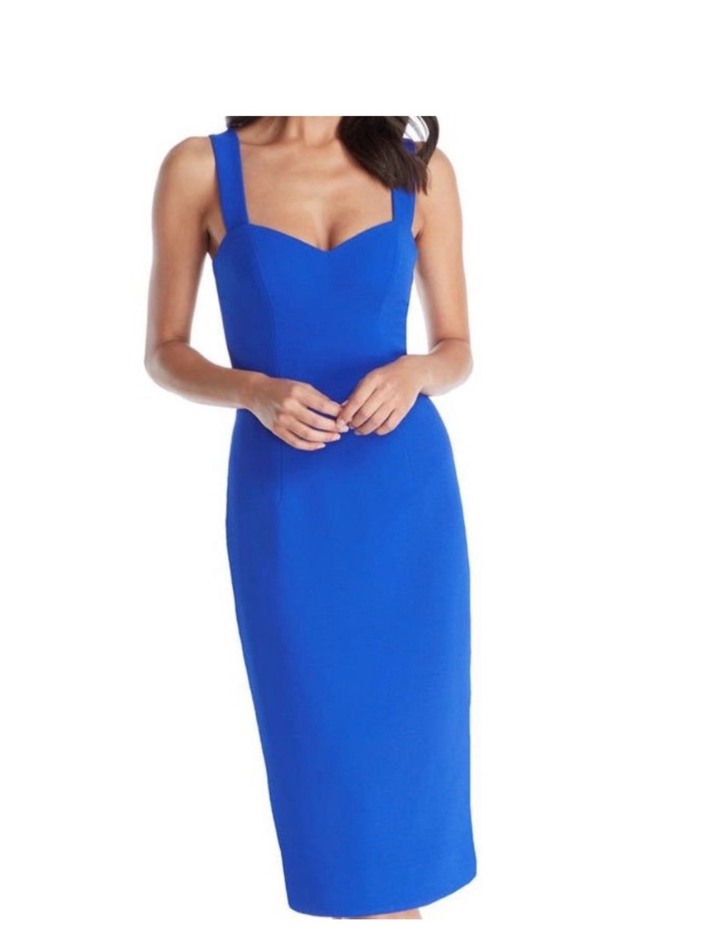 Dress the Population Electric Blue Sweetheart Strap Midi Dress